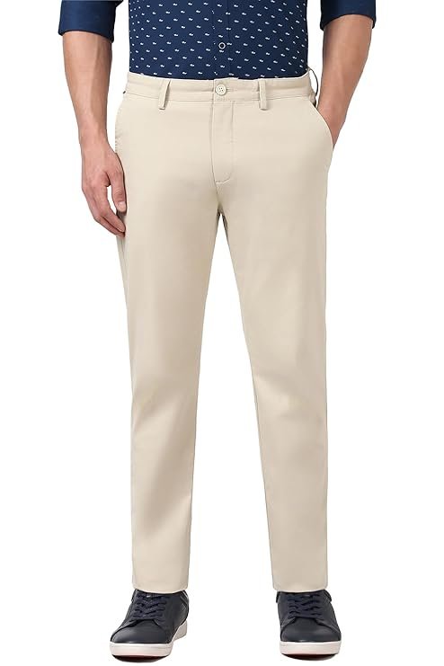 Peter England Men's Slim Fit Mid Rise Super Premium Wrinkle Free Casual Trouser Chinos