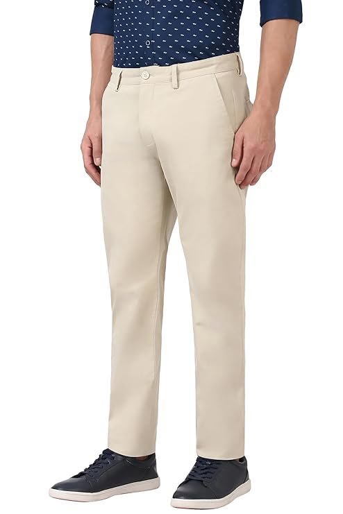 Peter England Men's Slim Fit Mid Rise Super Premium Wrinkle Free Casual Trouser Chinos - Image 3